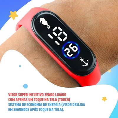 Relógio Digital Infantil Prova Dagua + Oculos Proteção Uv Sol Presente Menino Vermelho Criança Verão