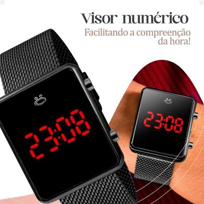 Relogio Feminino Preto Digital + Colar + Brincos + Caixa Casual Presente Silicone Pulseira Ajustável