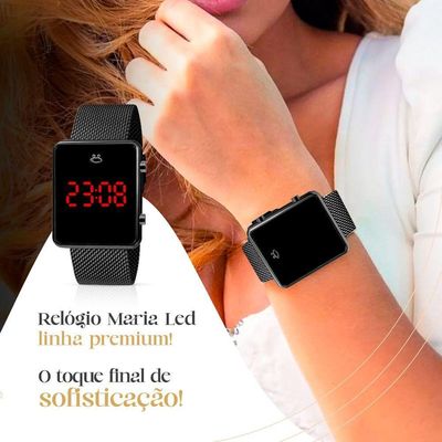 Relogio Feminino Preto Digital + Colar + Brincos + Caixa Casual Presente Silicone Pulseira Ajustável