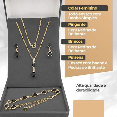 Relogio Feminino Preto Digital + Colar + Brincos + Caixa Casual Presente Silicone Pulseira Ajustável