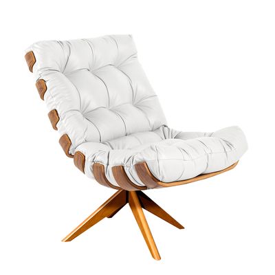 Poltrona Giratória Costela Couro Branco Base de Madeira MM30 M11 - D'Rossi