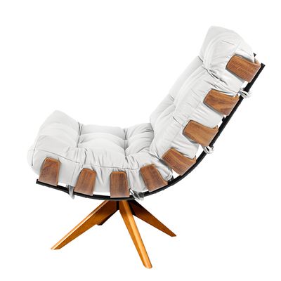 Poltrona Giratória Costela Couro Branco Base de Madeira MM30 M11 - D'Rossi