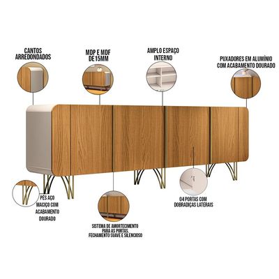 Kit Aparador Buffet Bar Living Santiago com Cristaleira Adega Síria B01 Cinamomo Off White - Lyam