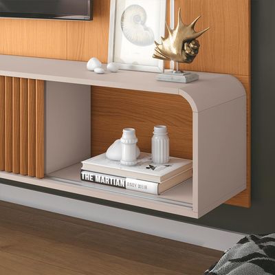 Painel Para TV 85 Pol com Bancada Suspensa e LED Zurick B01 Cinamomo Off White - Lyam Decor