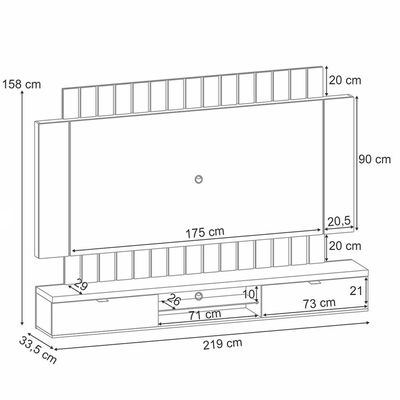 Painel Para TV 70 Pol Ripado com Bancada Suspensa Luzzi B01 Off White Cinamomo - Lyam Decor