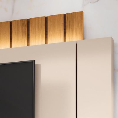Painel Para TV 70 Pol Ripado com Bancada Suspensa Luzzi B01 Off White Cinamomo - Lyam Decor