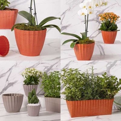 Vaso Terracota Marrom Coral Cachepot Plissado ECO M 1un