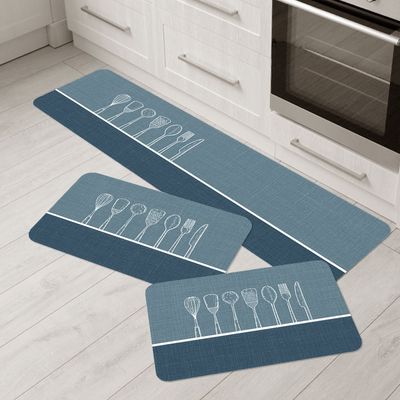 Kit Tapete De Cozinha Azul Talher