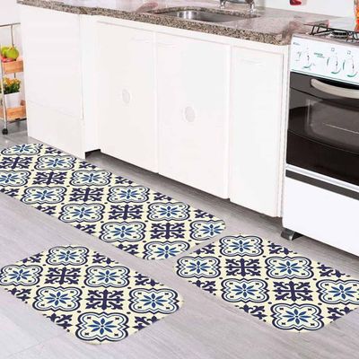 Kit Tapete De Cozinha Premium Ladrilho Blue