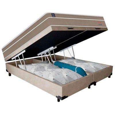 Cama Box Baú Casal Bipartido Suede Colchão Lis Molas Ensacadas Plumatex 138cm Bege