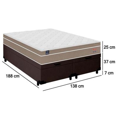 Cama Box Baú Casal Bipartido Suede + Colchão Lis Molas Ensacadas Plumatex 138cm Marrom