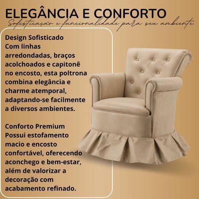 Poltrona Balanço Amentação Quarto Confortável Descanso Sala Leitura Suede Bege