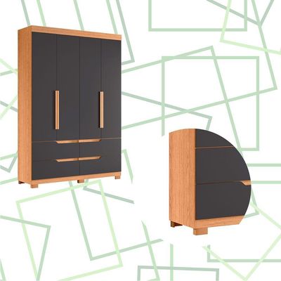 Guarda Roupa Doble 4 Portas 4 Gavetas Quarto Freijo Com Titanium - Albatroz