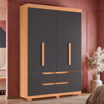 Guarda Roupa Doble 4 Portas 4 Gavetas Quarto Freijo Com Titanium - Albatroz