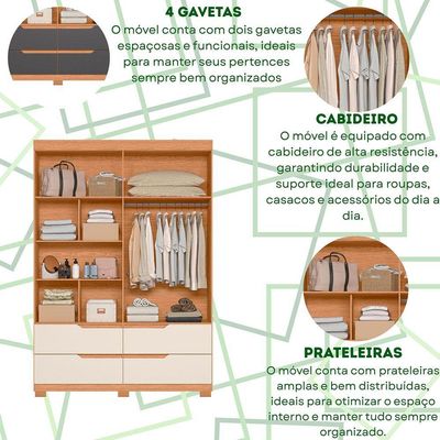 Guarda Roupa Doble 4 Portas 4 Gavetas Quarto Freijo Com Titanium - Albatroz