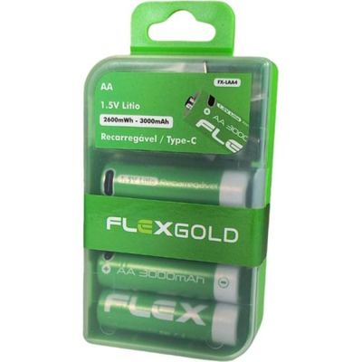 Pilha Recarregável AA 1.5V 3000MAH (C/4 Pilhas) FLEX