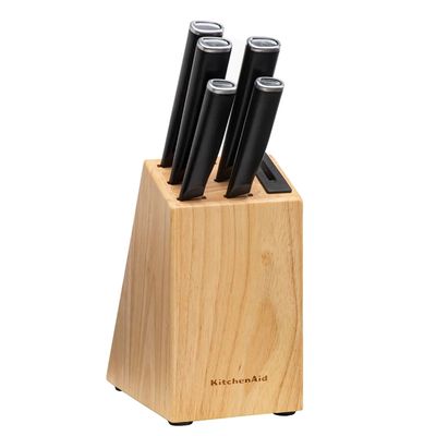 CONJUNTO KITCHENAID DE FACAS FORJADAS COM CEPO EM MADEIRA KE5PSTANOBG