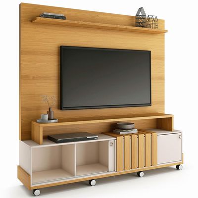 Estante Painel Para TV 65 Pol com Rodízios Cloud B01 Cinamomo Off White - Lyam Decor