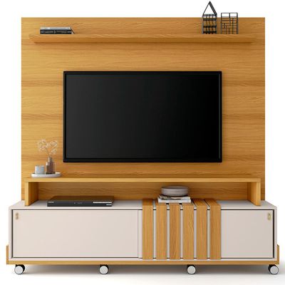 Estante Painel Para TV 65 Pol com Rodízios Cloud B01 Cinamomo Off White - Lyam Decor