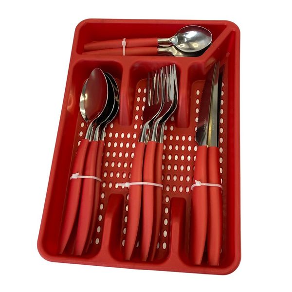 Conjunto 17 Peças Faqueiro com Porta Talher - Vermelha