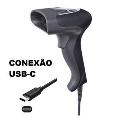 Scanner Leitor Código Barras Barcode com Fio e Conector USB-C para Celular Smartphone Tablet Android