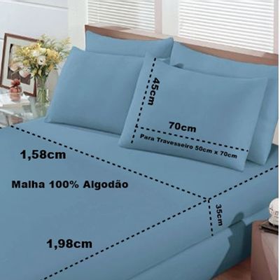 Jogo de Cama Buettner Queen Malha Basic Liso 3 Peças Jeans