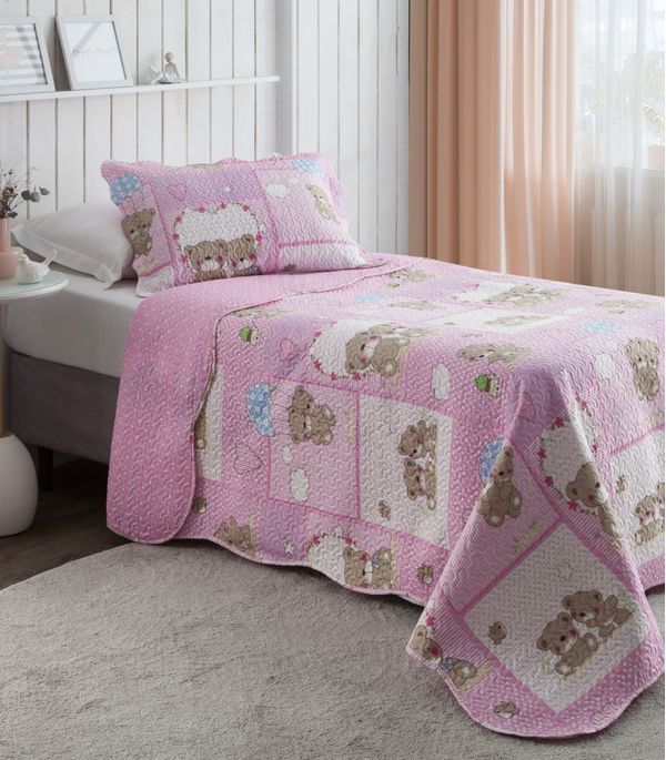 Colcha Solteiro Bouti Infantil Microfibra Rozac Rosa UN / Rosa