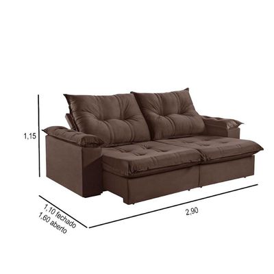Sofá 5 Lugares Retrátil 290cm Reclinável Molas Bonel M-191 Marrom