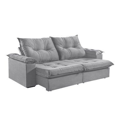 Sofá 4 Lugares Retrátil 250cm Pillow Top Reclinável Cinza