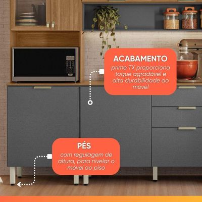 Armário De Cozinha Completa Com Balcão 8 Portas 2 Gavetas 2,50m Alba Demóbile Madeirado/grafite