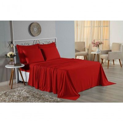 Lençol De Cima King Nobre 1 Peça 2,50m X 2,90m Malha 100% Algodão - Vermelho