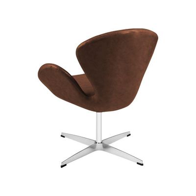 Poltrona Swan Couro Natural Marrom Base Alumínio Giratória