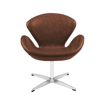 Poltrona Swan Couro Natural Marrom Base Alumínio Giratória