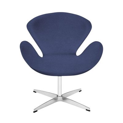 Poltrona Swan Linho Azul Base Alumínio Giratória