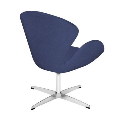 Poltrona Swan Linho Azul Base Alumínio Giratória