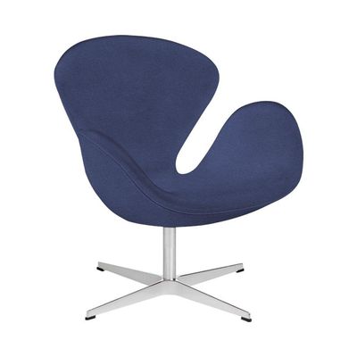 Poltrona Swan Linho Azul Base Alumínio Giratória