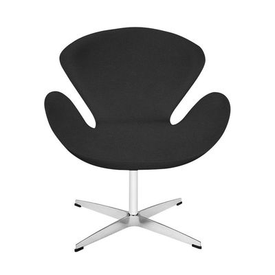 Poltrona Swan Linho Preto Base Alumínio Giratória