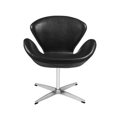 Poltrona Swan Couro Natural Preto Base Alumínio Giratória