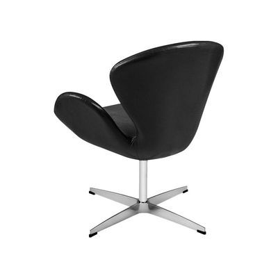 Poltrona Swan Couro Natural Preto Base Alumínio Giratória