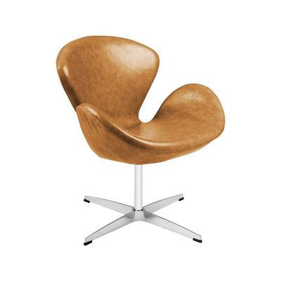 Poltrona Swan Couro Natural Caramelo Base Alumínio Giratória