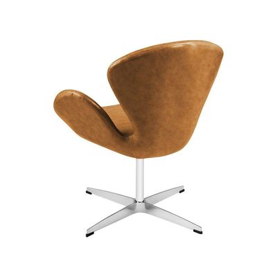 Poltrona Swan Couro Natural Caramelo Base Alumínio Giratória