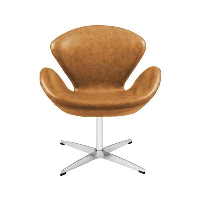 Poltrona Swan Couro Natural Caramelo Base Alumínio Giratória