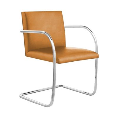 Kit 4 Cadeiras Brno Para Escritório Couro Sintético Caramelo Tubular Cromada