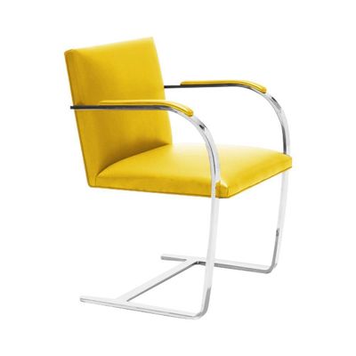 Kit 4 Cadeiras Brno Escritório Couro Sintético Amarelo Barra Chata Cromada