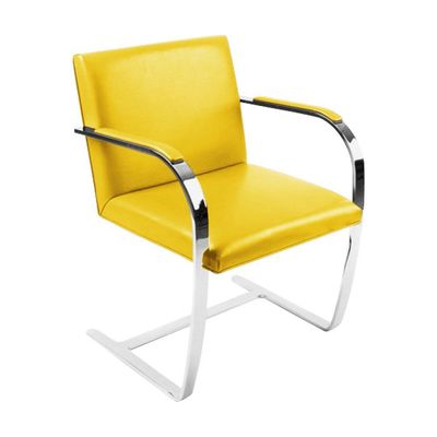 Kit 4 Cadeiras Brno Escritório Couro Sintético Amarelo Barra Chata Cromada