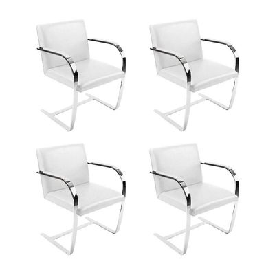 Kit 4 Cadeiras Brno Couro Natural Branco Barra Chata Cromada