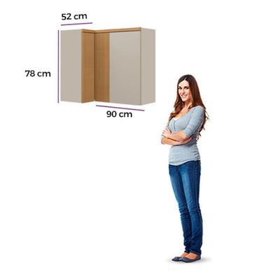 Armário Canto 3 Portas Allure Linea Brasil Mdf Jequitiba/gris Fosco
