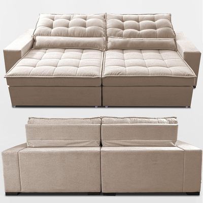 Sofá Retrátil E Reclinável 3,12m Molas Ensacadas Belle. Boucle Cama Inbox Bege Claro