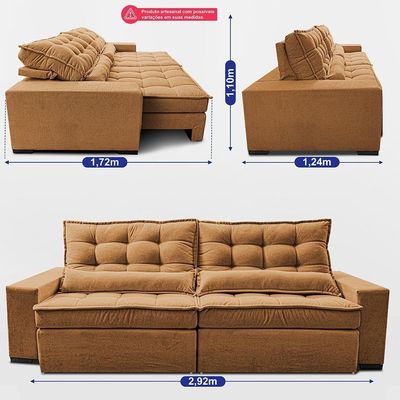 Sofá Retrátil E Reclinável 2,92m Molas Ensacadas Belle. Boucle Cama Inbox Caramelo.