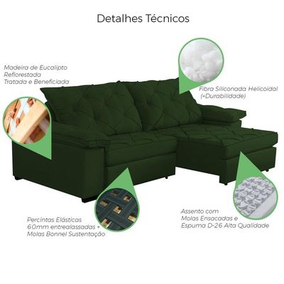 Sofá Retrátil E Reclinável 2,90m Clara | Conforto Premium E Design Elegante | Lansof Cores Verde